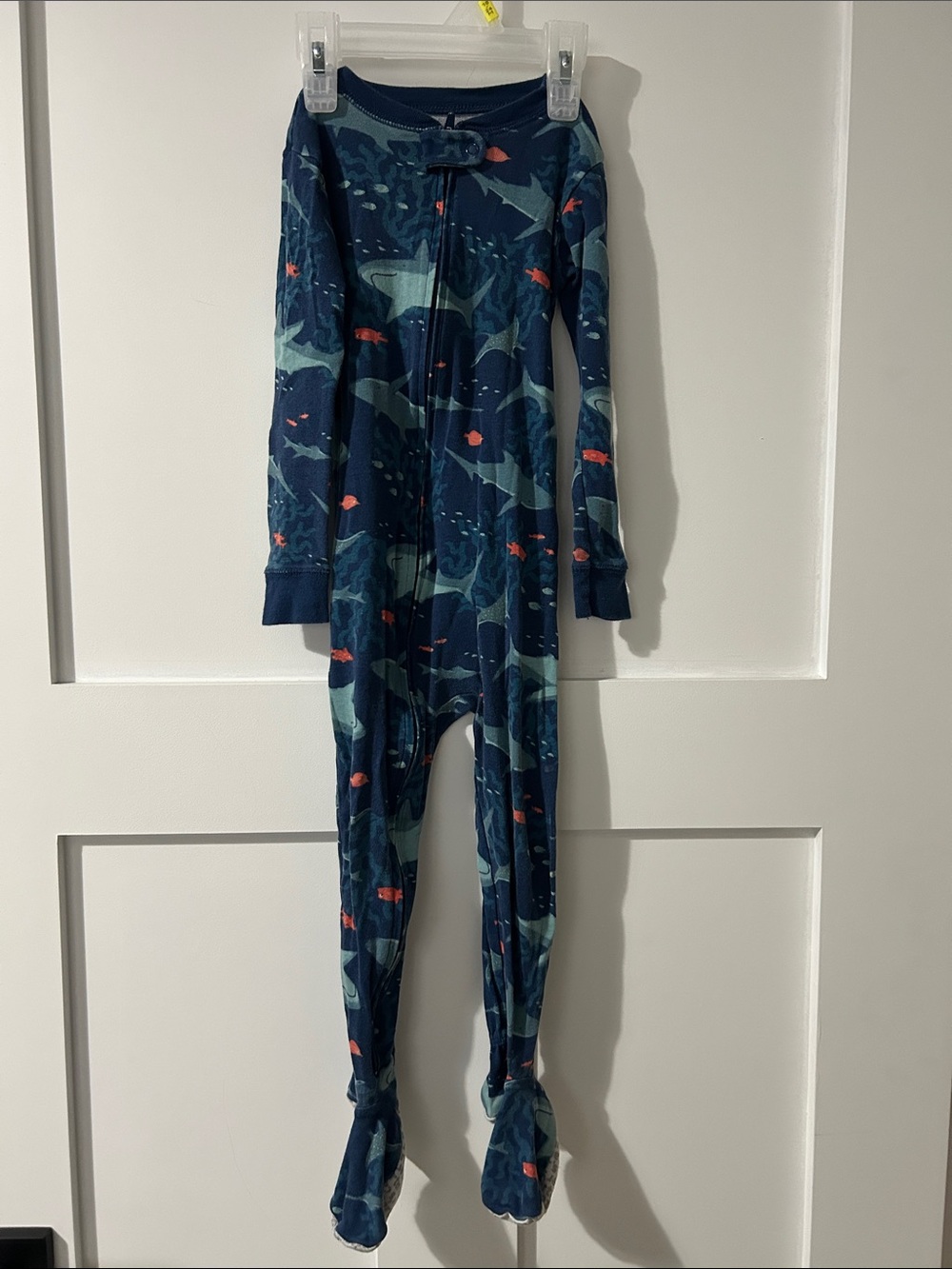 child of mine 3T Navy Shark & Fish Print Footed Pajamas